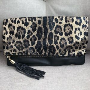 NEW Cheetah Metallic Clutch with Tassel Zipper